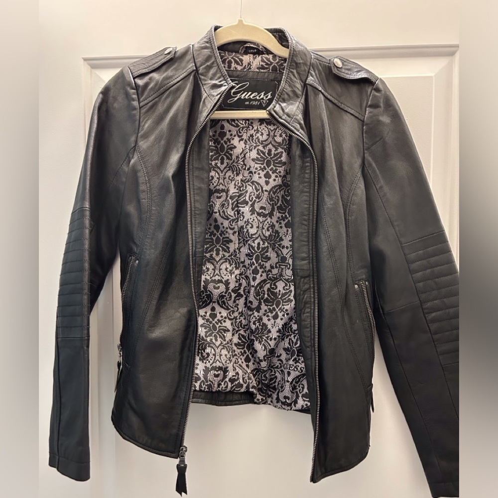 Guess Genuine Leather Fitted Jacket